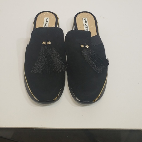 Karl Lagerfeld Shoes - Karl Lagerfeld Black Suede Open Back Shoes Sz 10M